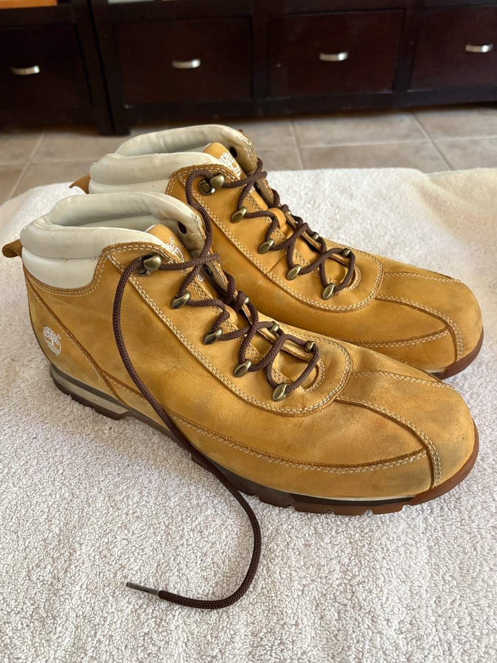 Timberland Euro Dub Ankle Boots Leather Lace Up Tan/White